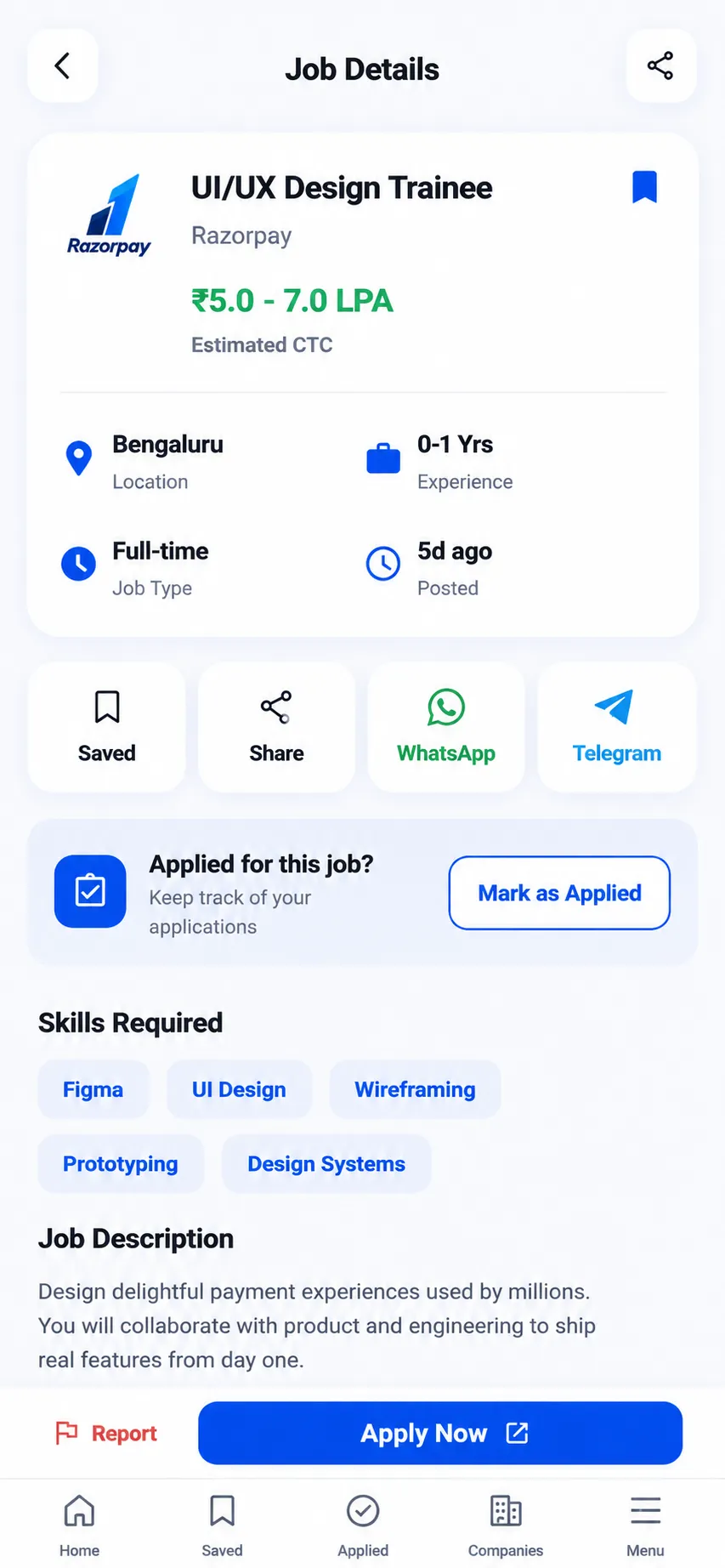 FreshersOnly job details and apply screen